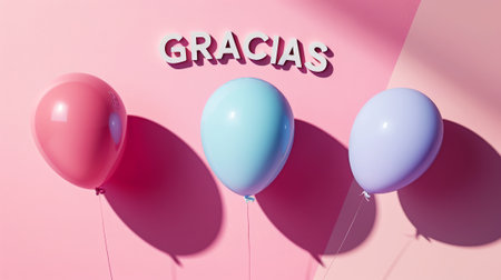 GRACIAS message in 3D lettering style in pink and blue colors. Communication template concept. Generative AI.の素材