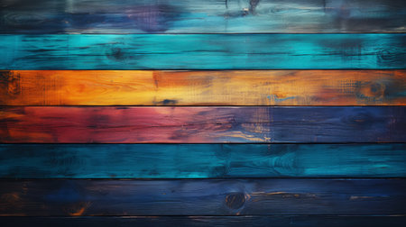 Bright colorful painted wooden texture background. Dark color palette. Generative AI.の素材
