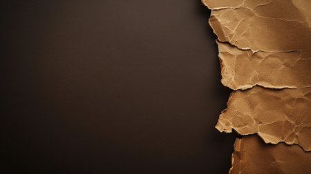 Aesthetically torn dark beige paper. Vintage style. Announcement concept. Elegant background. Generative AI.の素材