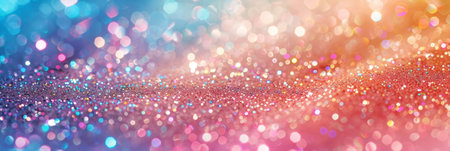 Fancy rainbow colored glitter sparkle confetti background. Trendy invitation card background. Generative AI.の素材