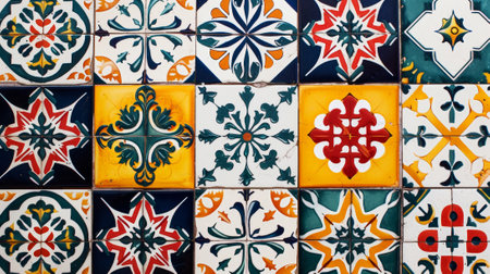 Vintage traditional tile background. Colorful azulejos pattern. Generative AI.の素材