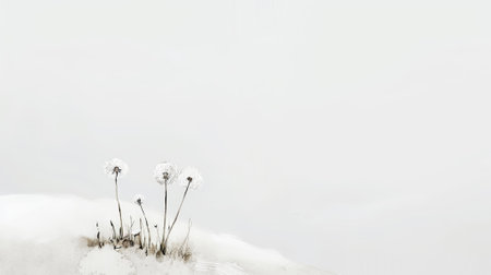Hand Painted watercolor dandelions against a white background. Copy space. Aesthetic minimalist template. Generative AI.の素材