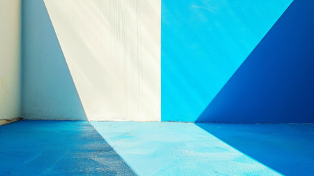 Aesthetic modern architecture background with light blue geometric lines, strong shadows. Generative AI.の素材