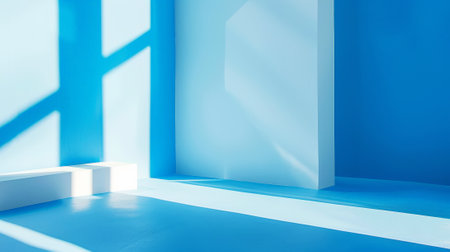 Aesthetic modern architecture background with light blue geometric lines, strong shadows. Generative AI.の素材