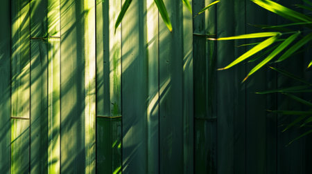 Dark green aesthetic bamboo background. Natural texture. Presentation template. Generative AI.の素材
