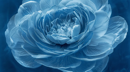 Photosensitive sun print photography or cyanotype of Ranunculus bouquet. Herbarium concept. Generative AI.の素材