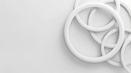Colorful modern geometric rings white background. Business technology presentation, template, web banner. Generative AI.の素材