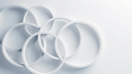 Colorful modern geometric rings white background. Business technology presentation, template, web banner. Generative AI.の素材