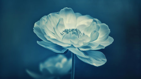 Photosensitive sun print photography or cyanotype of Ranunculus bouquet. Herbarium concept. Generative AI.の素材