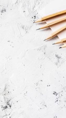 Aesthetic white background with yellow pencils. Copy space. Education projects template. Generative AI.の素材