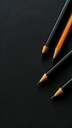 Aesthetic black background with pencils. Copy space. Education projects template. Generative AI.の素材