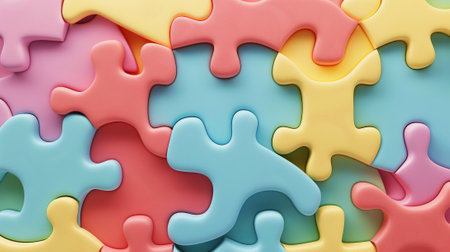 Digital template with 3D puzzle pieces with soft shapes and pastel colors. Business strategy concept. Generative AI.の素材