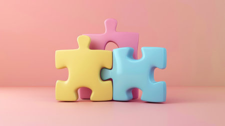 Digital template with 3D puzzle pieces with soft shapes and pastel colors. Business strategy concept. Generative AI.の素材