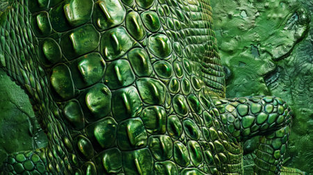 Crocodile green skin texture. Fashion background. Reptiles leather concept. Generative AI.の素材