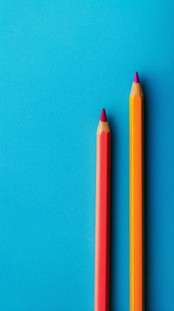 Aesthetic blue background with colorful pencils. Copy space. Educational Projects Template. Generative AIの素材