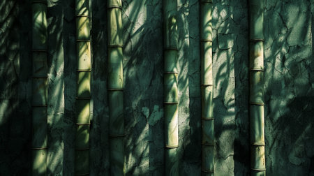 Dark green aesthetic bamboo background. Natural texture. Presentation template. Generative AI.の素材