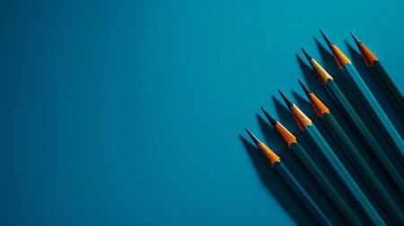 Aesthetic blue background with blue pencils. Copy space. Educational Projects Template. Generative AI.の素材