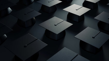 Aesthetic minimalist graduation academic caps background. Elegant dark colours. Generative AI.の素材