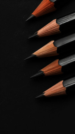 Aesthetic black background with pencils. Copy space. Education projects template. Generative AI.の素材