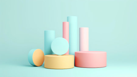Cartoon digital 3D icon of diagrams and graphics, pastel colors, soft shapes, financial chart template. Generative AI.の素材