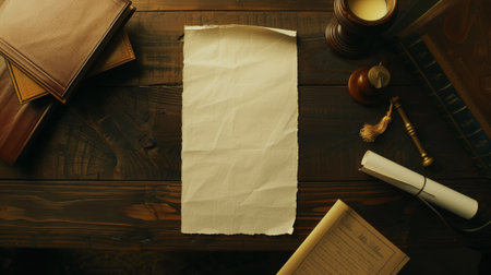 Top view of aesthetic trendy invitation template. Plants and vintage things in the background. Generative AI.の素材