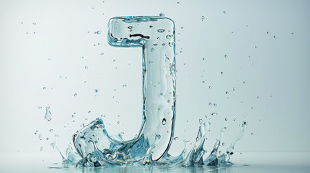 Capital letter J made of blue water splashes or ice on light background. Scrapbook activity. Generative AI.の素材