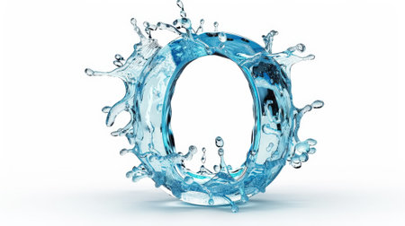 Capital letter O made of blue water splashes or ice on light background. Scrapbook activity. Generative AI.の素材