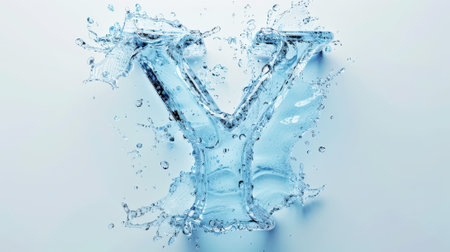 Capital letter Y made of blue water splashes or ice on light background. Scrapbook activity. Generative AI.の素材
