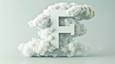 Capital letter F made of clouds or soft cotton. Fluffy airy style. Scrapbook activity. Generative AI.の素材
