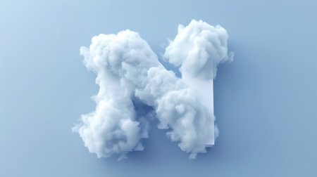 Capital letter N made of clouds or soft cotton. Fluffy airy style. Scrapbook activity. Generative AI.の素材