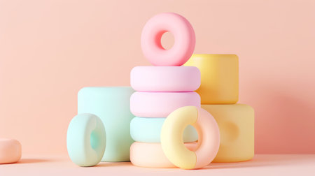 Cartoon digital 3D icon of diagrams and graphics, pastel colors, soft shapes, financial chart template. Generative AI.の素材