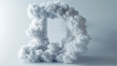 Capital letter D made of clouds or soft cotton. Fluffy airy style. Scrapbook activity. Generative AI.の素材