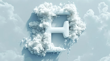 Capital letter F made of clouds or soft cotton. Fluffy airy style. Scrapbook activity. Generative AI.の素材