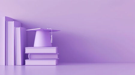 Mockup for digital graduate certificate with book and graduation hat. 3d style. Pastel blue colors. Generative AI.の素材