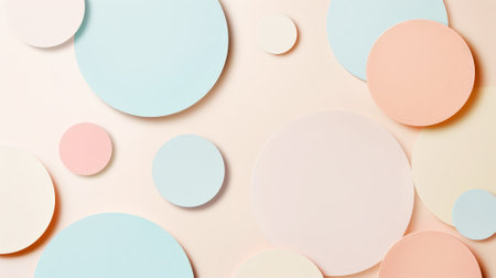 Aesthetic pastel minimalist background with paper circles, dots of different colours. Web banner template. Generative AI.の素材