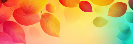 Smooth bright gradient background with vibrant autumn colors and fall leaves. Education and business. Generative AI.の素材