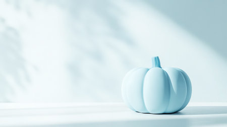 Elegant white pumpkin in the corner on clean light background. Invitation mockup, copy space. Generative AI.の素材