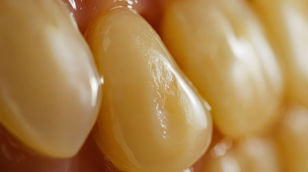 Close-up of healthy white teeth without plaque, advertisement for teeth whitening or veneers. Dental care. Generative AI.の素材