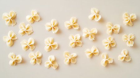 Farfalle pasta, top view, light gray pastel background, copy space. Food concept. Generative AI.の素材