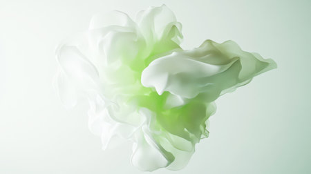 Abstract flowing cloud of pastel green fabric-like forms, airy geometric shape. Generative AI.の素材