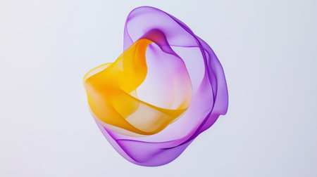 Abstract flowing cloud of yellow and purple fabric-like forms, airy geometric shape. Generative AI.の素材
