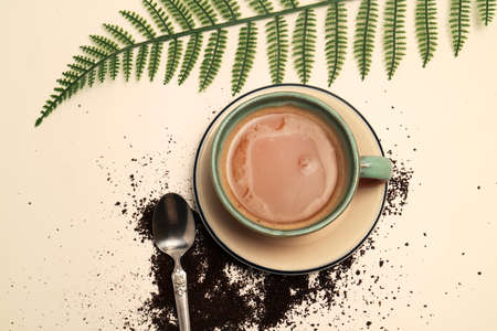 Photo studio concept coffee latte cappuccino in a cup top view limbo backgroundの写真素材