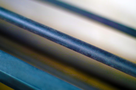 Close-Up of Blue Metal Rods with Soft Focusの写真素材