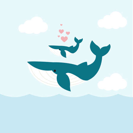 Big love. whale heart happy smile sea illustration vectorのイラスト素材