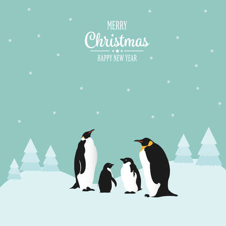 Merry christmas card with funny penguin cartoon.のイラスト素材