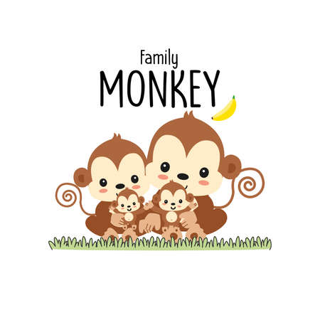 Monkey Family Father Mother and baby. Vector illustration.のイラスト素材