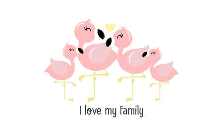 Cute pink flamingo  family.のイラスト素材