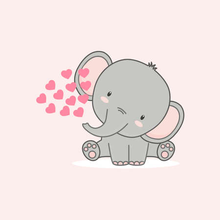 The little elephant with pink hearts for Valentine's day.のイラスト素材