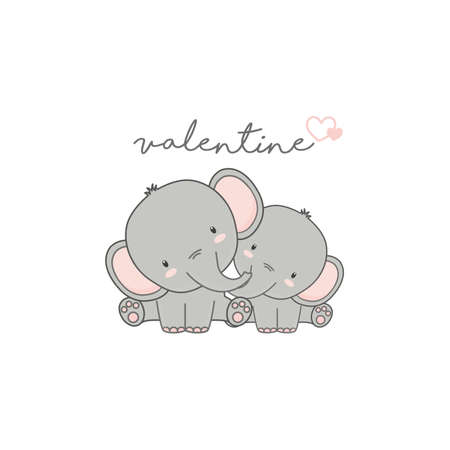 Valentines day card. Cute couple  elephant in loveのイラスト素材