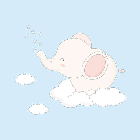 Little baby elephant sitting on the cloud.のイラスト素材